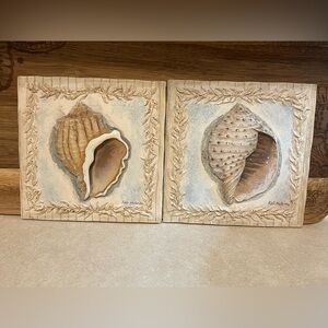 Vintage Kate McRostie Sculpted Seashell Wall Tiles - Set of 2